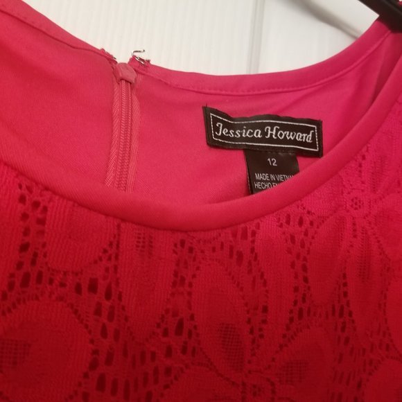 Jessica Howard Red Dress Sz 12 A-line - Picture 6 of 8